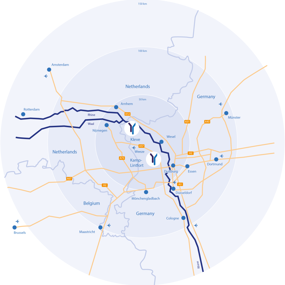 Die Grafik zeigt eine Karte vom ÖPNV Netz am Niederrhein 