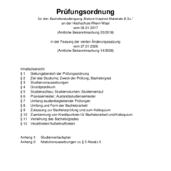 Prüfungsordnung für den Bachelorstudiengang Nature-Inspired Materials B.Sc.