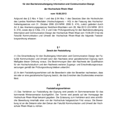 Ordnung zur Feststellung der studiengangbezogenen gestalterischen Eignung für den Bachelorstudiengang Information and Communication Design
