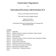 Examination Regulations for International Business Administration, B.A.