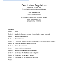 Examination Regulations for the Bachelor of Arts (BA) in Sustainable Tourism 