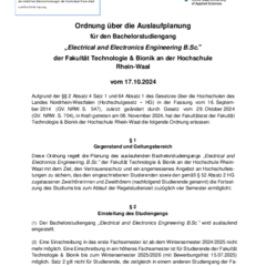 Ordnung über die Auslaufplanung für den Bachelorstudiengang Electrical and Electronics Engineering B.Sc.