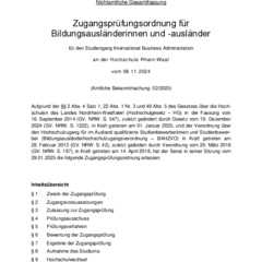 Zugangsprüfungsordnung für Bildungsausländerinnen und -ausländer für den Studiengang International Business Administration