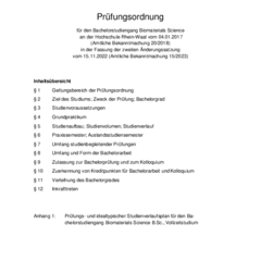 Prüfungsordnung für den Bachelorstudiengang Biomaterials Science