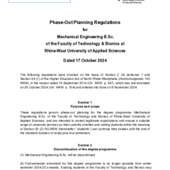 Phase-Out Planning Regulations for the BSc in Mechanical Engineering