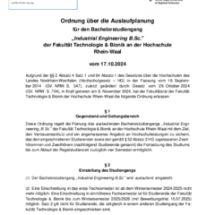 Ordnung über die Auslaufplanung für den Bachelorstudiengang Industrial Engineering B.Sc.