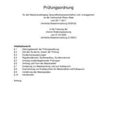 Prüfungsordnung für den Masterstudiengang Gesundheitswissenschaften und –management
