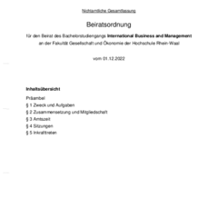 Beiratsordnung für den Beirat des Bachelorstudiengangs International Business and Management an der Fakultät Gesellschaft und Ökonomie