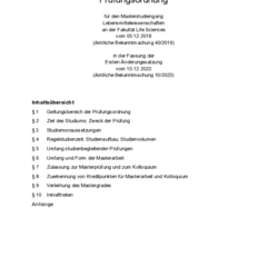 Prüfungsordnung für den Masterstudiengang Lebensmittelwissenschaften
