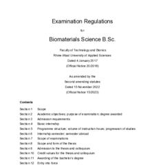 Examination Regulations for the BSc in Biomaterials Science