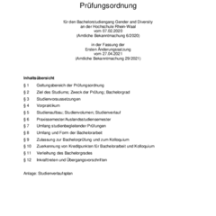Prüfungsordnung für den Bachelorstudiengang Gender and Diversity