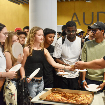 The Audimax is packed with first-year students as part of Freshers’ Week.