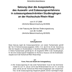 Satzung über die Ausgestaltung des Auswahl- und Zulassungsverfahrens in zulassungsbeschränkten Studiengängen