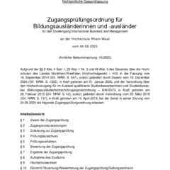 Zugangsprüfungsordnung für Bildungsausländerinnen und -ausländer für den Studiengang International Business and Management
