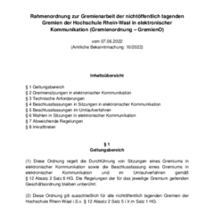 Rahmenordnung zur Gremienarbeit der nichtöffentlich tagenden Gremien in elektronischer Kommunikation (Gremienordnung – GremienO)