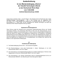 Auslaufordnung für den Masterstudiengang Bionics