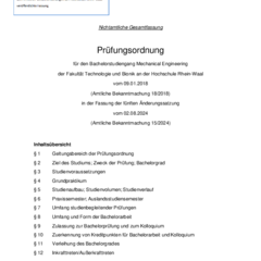 Prüfungsordnung für den Bachelorstudiengang Mechanical Engineering