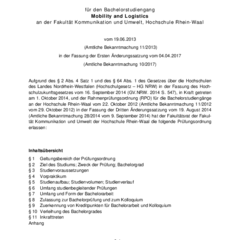 Prüfungsordnung für den Bachelorstudiengang Mobility and Logistics