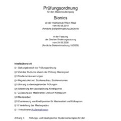 Prüfungsordnung für den Masterstudiengang Bionics