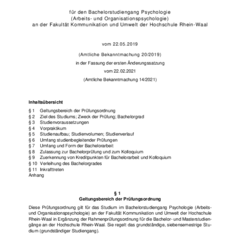 Prüfungsordnung für den Bachelorstudiengang Psychologie (Arbeits- und Organisationspsychologie)