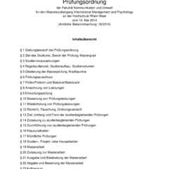 Prüfungsordnung für den Masterstudiengang International Management and Psychology