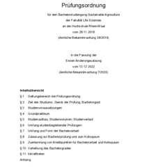 Prüfungsordnung für den Bachelorstudiengang Sustainable Agriculture