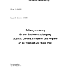 Prüfungsordnung für den Bachelorstudiengang Qualität, Umwelt, Sicherheit und Hygiene