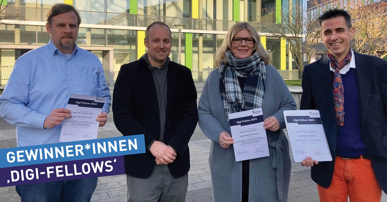 From left to right: Christian Stindl, staff representative for media production; Prof. Dr Jörg Petri; Dipl. Des. (FH) Silke Gehrmann-Becker; and Prof. Dr Klaus Hegemann