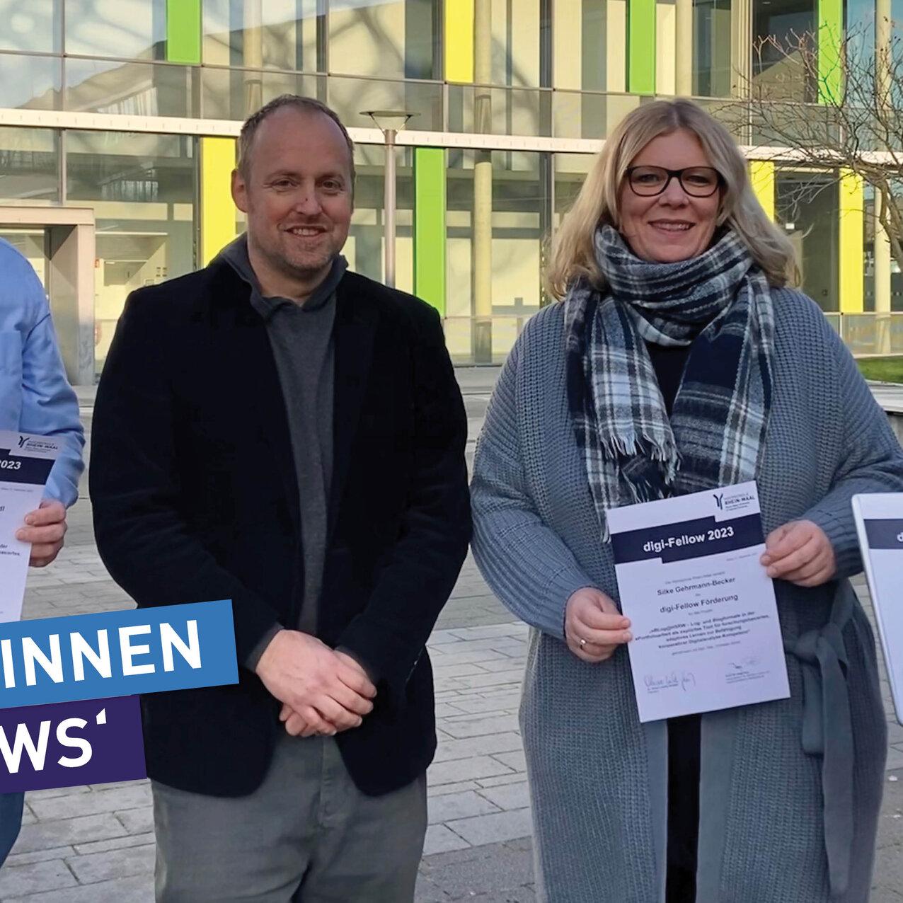 Von links nach rechts: Professorenvertreter für Medienproduktion Christian Stindl, Prof. Dr. Jörg Petri, Dipl. Des. (FH) Silke Gehrmann-Becker und Prof. Dr. Klaus Hegemann