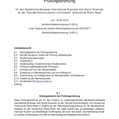 Prüfungsordnung für den Bachelorstudiengang International Business and Social Sciences