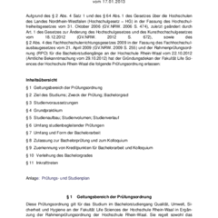 Prüfungsordnung für den Bachelorstudiengang Qualität, Umwelt, Sicherheit und Hygiene