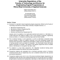 Internship Regulations for Engineering Degree Programmes at the Faculty of Technology and Bionics