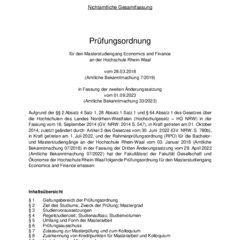 Prüfungsordnung für den Masterstudiengang Economics and Finance