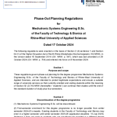 Phase-Out Planning Regulations for the B.Sc. in Mechatronic Systems Engineering
