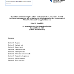 Regulations for assessing the artistic and creative aptitude of prospective students for the Master’s degree programme in Design and Interaction