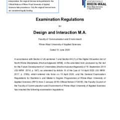 Examination Regulations for the Master of Arts in Design and Interaction