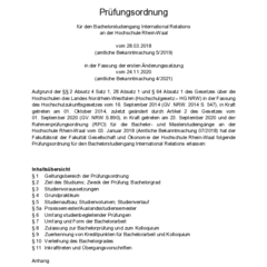Prüfungsordnung für den Bachelorstudiengang International Relations