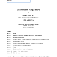 Examination Regulations for the MSc in Bionics