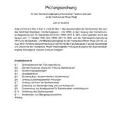 Prüfungsordnung für den Bachelorstudiengang International Taxation and Law