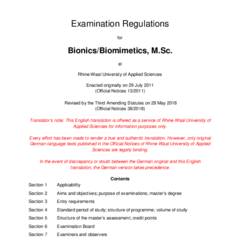 Examination Regulations for Bionics/Biomimetics, MSc
