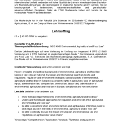 Lehrauftrag Kennziffer 01/LAFLS/26-27 Themengebiet/Modulzuordnung Fakultät Life Sciences