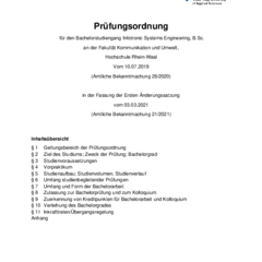 Prüfungsordnung für den Bachelorstudiengang Infotronic Systems Engineering