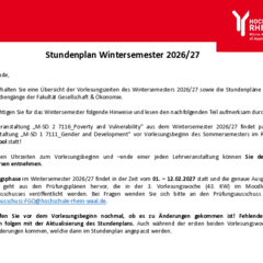 Stundenplane der Fakultät Gesellschaft und Ökonomie für das WS 26/27