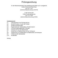 Prüfungsordnung für den Masterstudiengang Gesundheitswissenschaften und –management