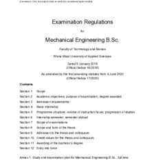 Examination Regulations for the BSc in Mechanical Engineering