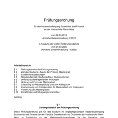 Prüfungsordnung für den Masterstudiengang Economics and Finance