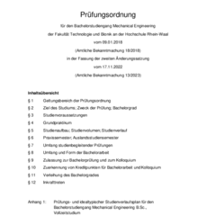 Prüfungsordnung für den Bachelorstudiengang Mechanical Engineering