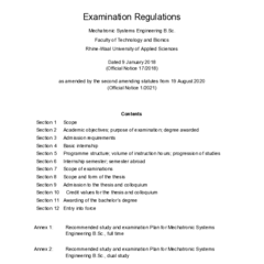 Examination Regulations for the B.Sc. in Mechatronic Systems Engineering