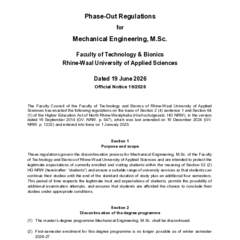 Phase-Out Regulations for Mechanical Engineering, M.Sc.