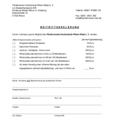 Beitrittserklärung FV Hochschule Rhein-Waal e. V.